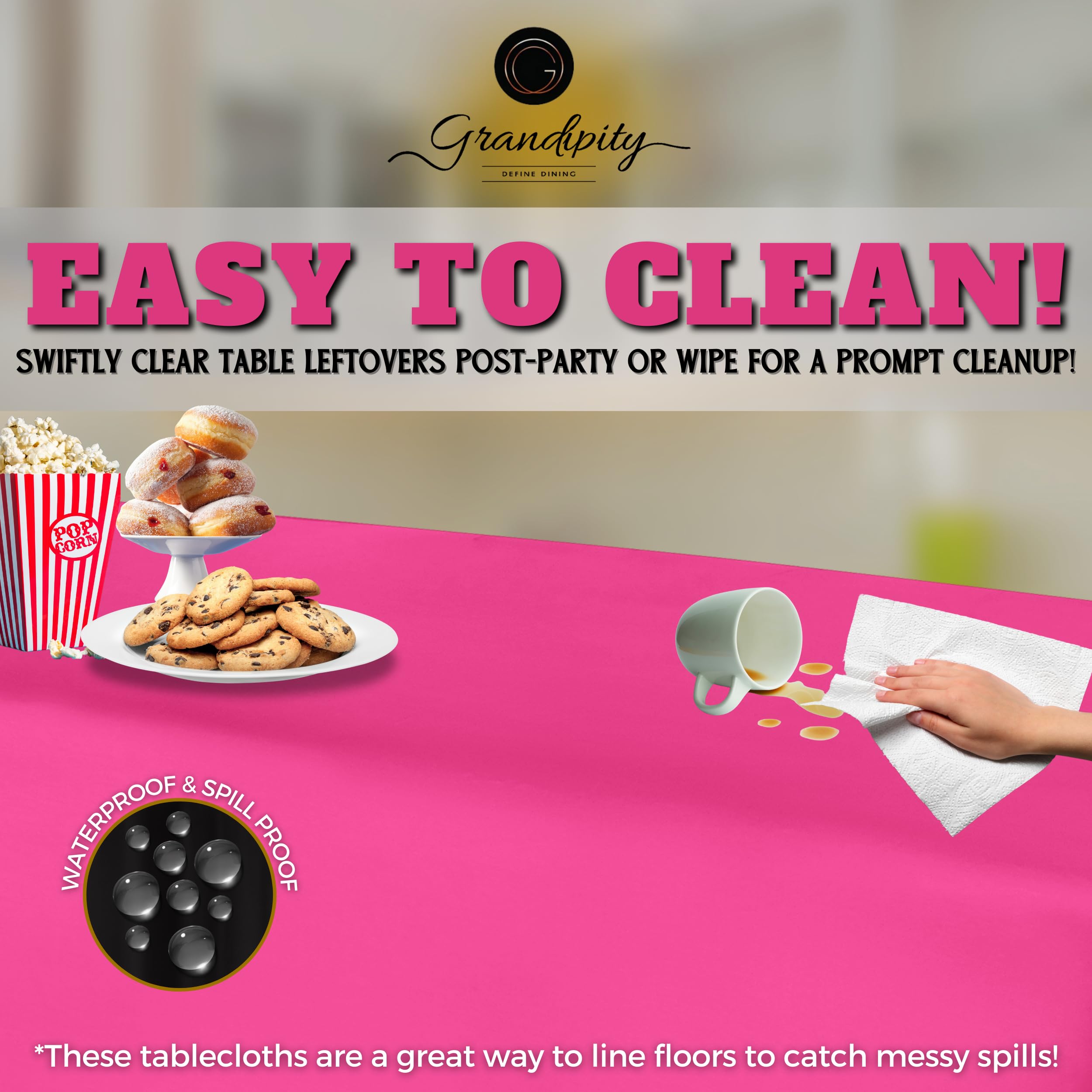 Grandipity Hot Pink Plastic Table Cloth Disposable (6 Pk) 54In X 108In Plastic Tablecloths For Rectangle Tables - Premium Party